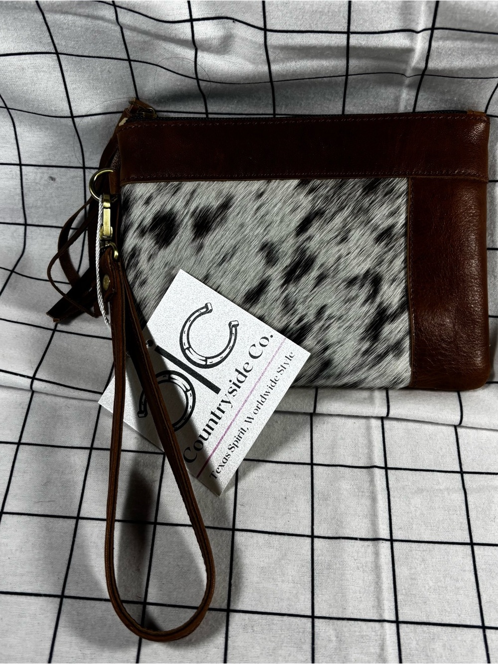 Brown & White Hair-On Leather Wristlet